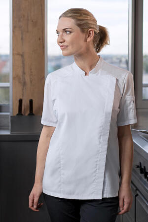 Short-Sleeve Ladies` Chef Jacket Modern-Look