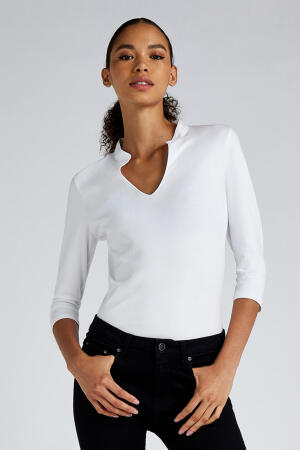 Regular Fit Mandarin Collar Top 3/4 Sleeve