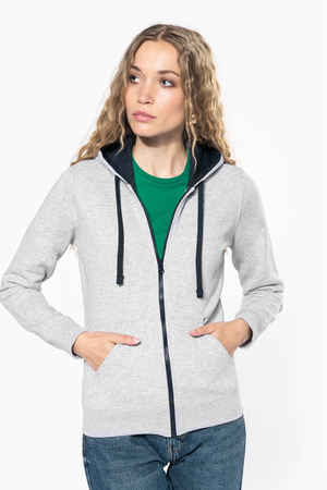 DAMEN-KAPUZENSWEATSHIRT BICOLOR mit Reißverschluss