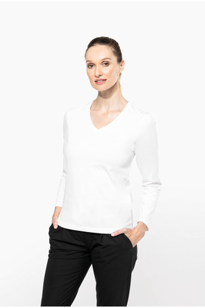 Supima® Damen-T-Shirt mit V-Ausschnitt und langen Ärmeln