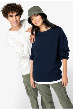 Umweltfreundliches Unisex Sweatshirt mit Rundhalsausschnitt und hängenden Schultern aus French Terry