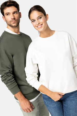 Umweltfreundliches Unisex Sweatshirt mit Rundhalsausschnitt und hängenden Schultern aus gebürstetem 